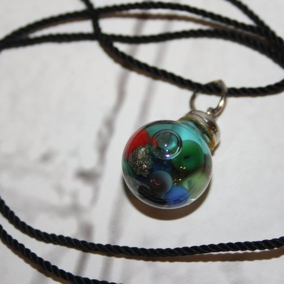 Beautiful black cord necklace with pendant filled with beads 24" - Picture 1 of 5